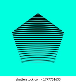 pentagon with deformed horizontal lines texture in black color, editable vector