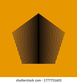 pentagon with deformed vertical lines texture in black color, editable vector