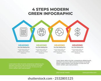 Pentagon design infographic template with 4 steps, 3 d infographic, vector illustration