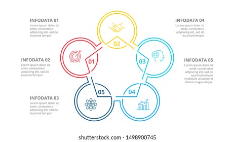 Pentagon divided into 5 parts, steps or options. Simple vector illustration for presentation. Business cycle infographic element.