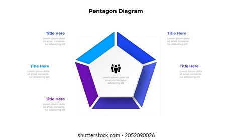 El pentágono se divide en 5 partes. Concepto de cinco opciones de gestión de proyectos empresariales. Ilustración vectorial para la visualización del análisis de datos.