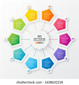 Pentagon element for infographic,Business concept with 10 options,Vector illustration.