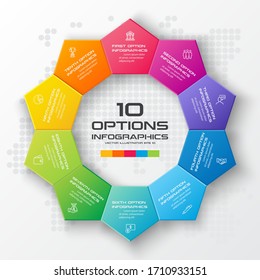 Pentagon element for infographic,Business concept with 10 options,Vector illustration.