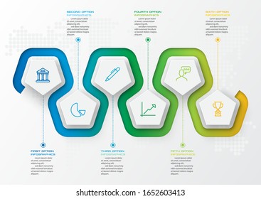 Pentagon elements for infographic,Business concept with 6 options,Vector illustration.