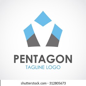 Pentagon flat geometric ribbon abstract vector logo design template office business icon company identity symbol concept