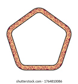 pentagon frame with abstract motifs, floral-style divider, border with retro or vintage style, delimiter text with isolated white background.