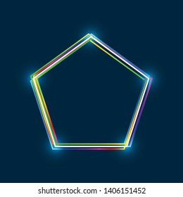 Pentagon frame with colorful multi-layered outline and glowing light effect on blue background