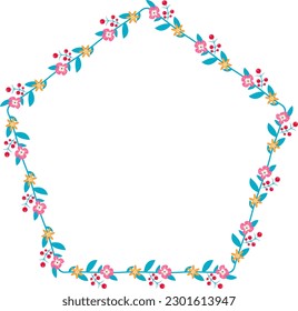 Pentagon Frame flower frame wreath floral leaf borders colorful natural cute blossom love green pink decoration wedding card anniversary celebration greeting success birthday valentine Christmas