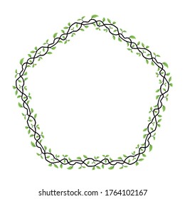 pentagon frame with leaf motif, border with natural style, delimiter for text with isolated white background.