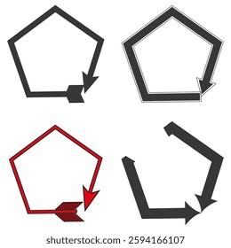 Pentagon frames vector. Arrow border shapes. Geometric outline symbols. Decorative pentagon design. EPS 10.