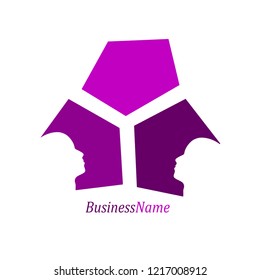 Pentagon geometric shape and human head. Minimal abstract emblem template.
