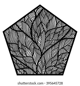 Pentagon. The geometric shape. Style zentangle. White background. Vector 