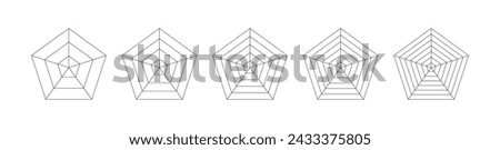 Pentagon and hexagon chart , for 5 point radar or spider diagrams. for visualizing data with structured graph approach. Flat vector illustration isolated on white background.