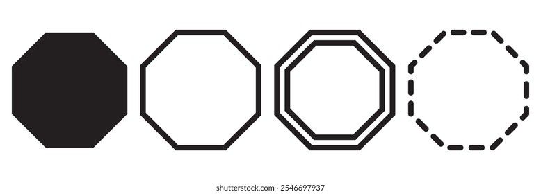 pentágono, hexágono, ícone de octógono. geometria vetorial polígono pentagonal, hexagonal, octogonal. polígono de cinco, seis, oito lados.