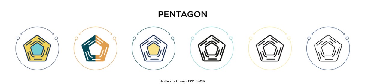 Pentagon icon in filled, thin line, outline and stroke style. Vector illustration of two colored and black pentagon vector icons designs can be used for mobile, ui, web