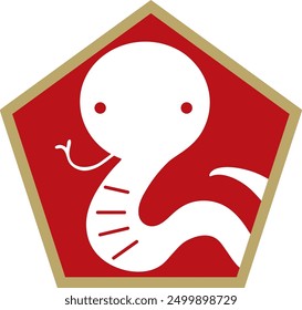 Pentagon icon illustration for the year 2025 Snake of the Japanese zodiac, red and gold line with white background