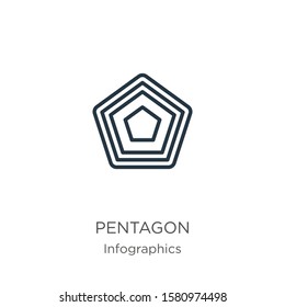 Pentagon icon. Thin linear pentagon outline icon isolated on white background from infographics collection. Line vector sign, symbol for web and mobile