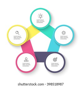 Pentagon infographic. Chart, diagram with 5 steps, options, parts, processes. Vector design element.