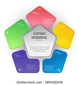 Pentagon infographic. The pentagram diagram divided into 5 parts. Business strategy, project development schedule, or training stages. Flat design.