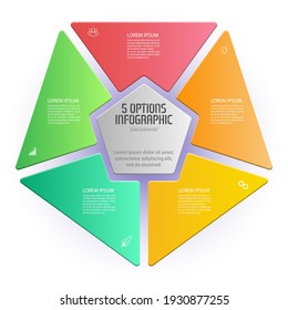 Pentagon infographic. The triangle diagram is divided into 5 parts.
Business strategy, project development schedule, or training stages. Flat design.