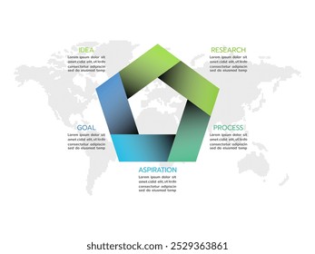 Pentágono para infográficos com 5 passos, seções.