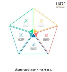 Pentagon for infographics. Linear diagram, chart with 5 steps. Vector element.