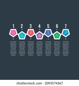 pentagon informational template. seven options infographic template. web, annual report, magazine information template