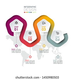 Pentagon label with color line linked infographics.