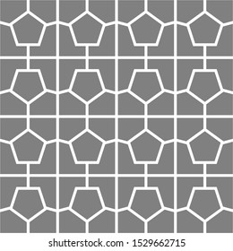 Pentagon line seamless pattern background. Vector illustration style grey and white