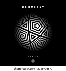 Pentagon logo with triangle op art. Striped figure pentagon lines EPS 10.