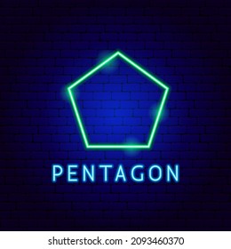 Pentagon Neon Label. Vector Illustration of Geometric Form Promotion.