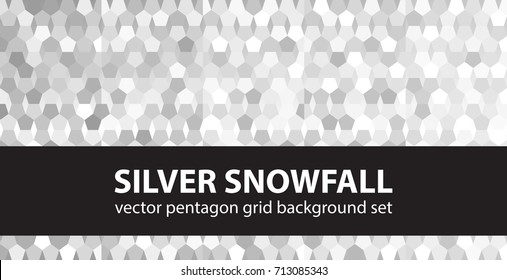 Pentagon pattern set Silver Snowfall. Vector seamless geometric backgrounds