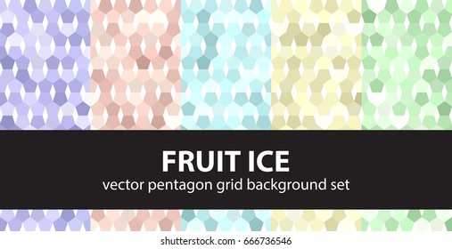 Pentagon pattern set. Vector seamless geometric backgrounds