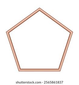 Pentagon pink gold frame. Isolated luxury pentagon rosegold border. Copper pentagon frame mockup design element. Vector illustration.