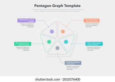 Diagrama del proceso del Pentágono con cinco pasos coloridos. Fácil de usar para su sitio web o presentación.