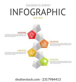 pentagon pyramid branch for infographic. used for process diagram, presentation, working flow, information layout, banner, chart, and graph. business concept with 4 options. data visualization.