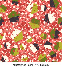 Pentagon seamless pattern located on the background of five-pointed stars. With the ability to edit.