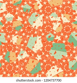 Pentagon seamless pattern located on the background of five-pointed stars. With the ability to edit.