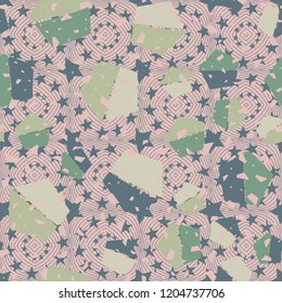 Pentagon seamless pattern located on the background of five-pointed stars. With the ability to edit.