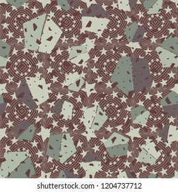 Pentagon seamless pattern located on the background of five-pointed stars. With the ability to edit.