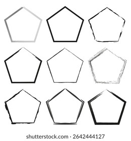 Pentagon shape collection. Abstract Vector geometry. Assorted polygon set. Minimalist outline graphic.