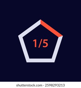 A pentagon shape featuring the fraction 15 displayed prominently on a dark blue background, creating a striking visual effect