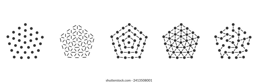 Pentagon shape sign icon building with line and dots illustration