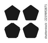 Pentagon shapes corner cut icon set. A group of 4 pentagonal symbols with various cuts on selected corners. Isolated on a white background.