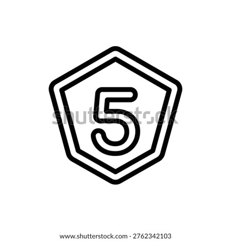 A pentagon shield containing the number five showing top tier security or a fifth level ranking via clean unshaded minimalist strokes