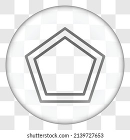 Pentagon simple icon vector. Flat design. Glass button on transparent grid.ai