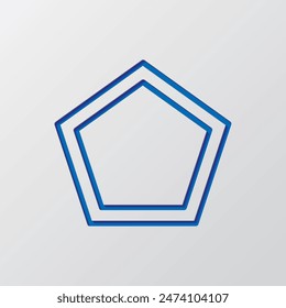 Pentagon simple icon vector. Flat design. Paper cut design. Cutted blue symbol with shadow. Gray background.ai