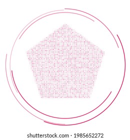 The pentagon symbol filled with pink dots. Pointillism style. Vector illustration on white background