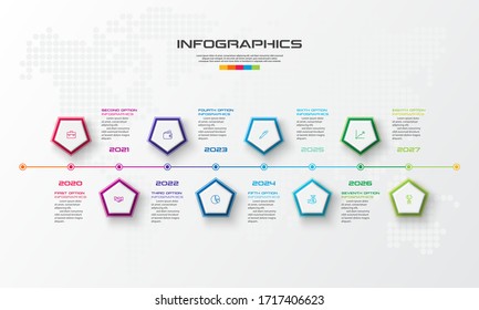 Pentagon timeline infographic template,Business concept with 8 options,Vector illustration.