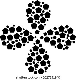 Pentagon twirl abstract flower. Element twirl done from oriented pentagon symbols. Vector flower collage in flat style.